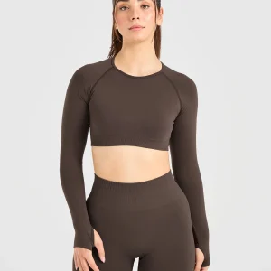 Power Seamless Long Sleeve Crop Top - Chestnut Brown