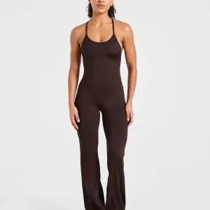 Sculpt Backless Flared All In One - Deep Cocoa Brown