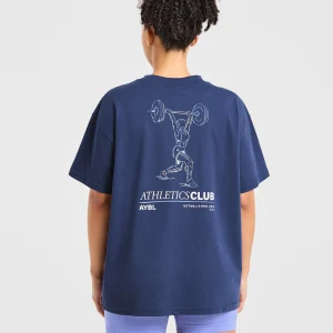 Power Lifting Illustration T Shirt - Blue