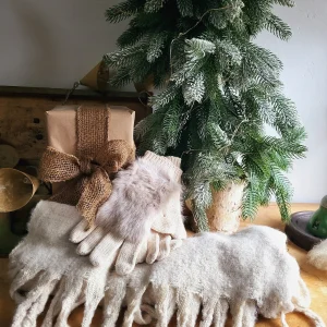 Gants fourrure Ecru / Kaki / Noir