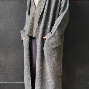 Gilet long ceinturé Noir / Chocolat / Beige chiné