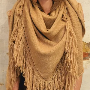 Châle frangé Beige camel Noir