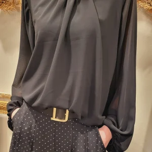 Blouse unie Noir / Camel