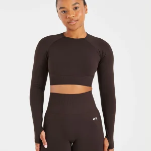 Empower Seamless Long Sleeve Crop Top - Cocoa Brown