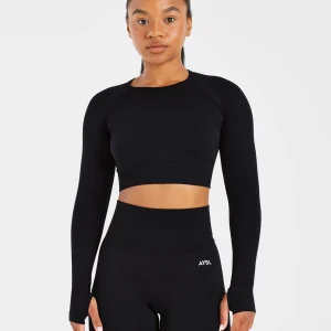 Empower Seamless Long Sleeve Crop Top - Black