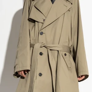 "Balenciaga GREEN Double-breasted trench coat with belt" BALENCIAGA