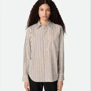 "Chemise en popeline de coton à rayures Chalk/toffee/brown" BOTTEGA VENETA