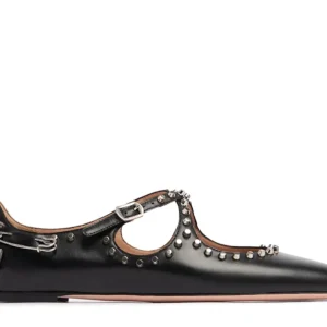 "Chaussure À Talon Plat Ballyrina En Cuir Noir Avec Clous" BALLY