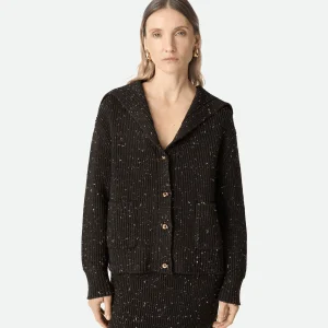 "Cardigan en laine chinée à côtes anglaises Fondant / Marron chiné" BOTTEGA VENETA