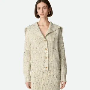 "Cardigan en laine chinée à côtes anglaises Dove / Ecru chiné" BOTTEGA VENETA