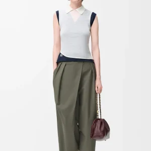 "Cropped wrap trousers en laine Khaki Green" LOEWE