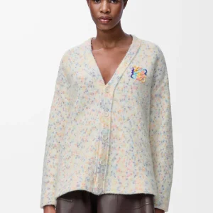 "Cardigan trapèze en laine et alpaga mélangés Blanc/Multicolore" LOEWE